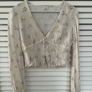 Wilfred Cream and Pink Floral Buttoned Blouse